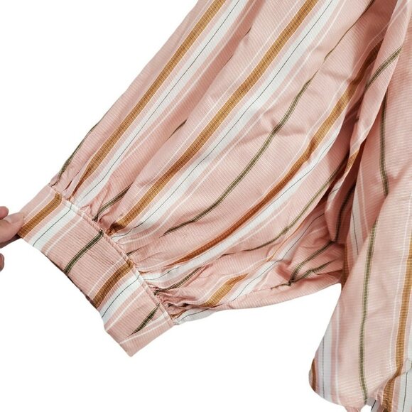 Anthropologie Maeve Blouse Small Pink Byron Striped Balloon Sleeve Boho Top - Picture 5 of 11